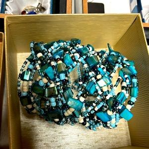 Turquoise cuff bracelet.  Stone & seed beads overlapping for a beautiful display